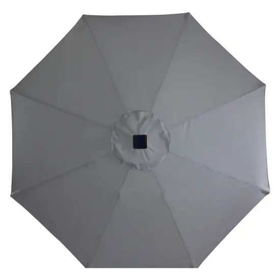 Northlight 9ft Solar Lighted Outdoor Patio Market Umbrella with Hand Crank and Tilt, Gray {5}