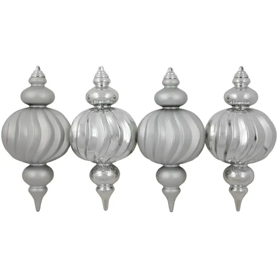Northlight Commercial Size Shatterproof 2-Finish Finial Christmas Ornaments - Silver -10" - 4ct {3}