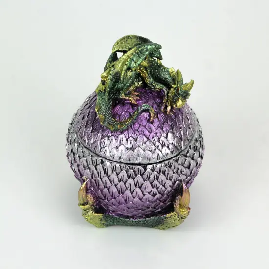 Hand Painted Green and Purple Sleeping Dragon On Egg Lidded Trinket Box {3}