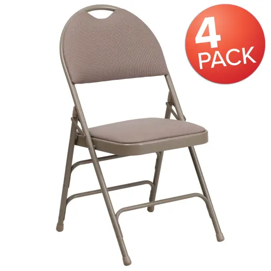 Emma and Oliver 4 Pack Home & Office Easy-Carry Party Events Padded Folding Chair BeigeFabric/Beige {5}