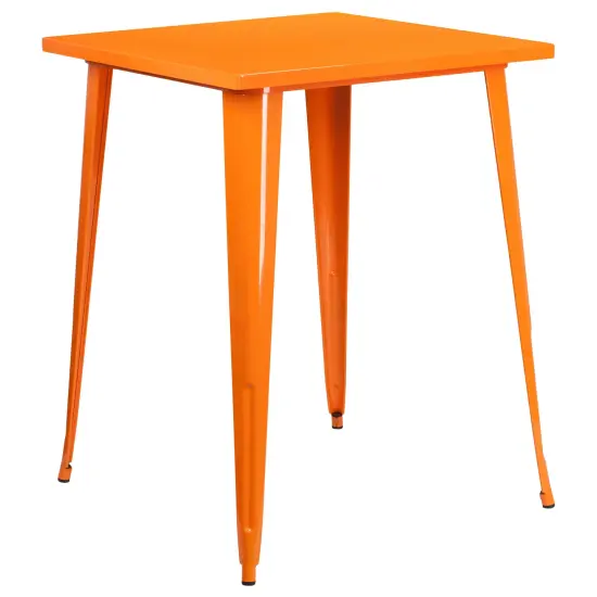 Merrick Lane Rothko Patio Dining Table with Metal Frame and Square Top Orange {1}