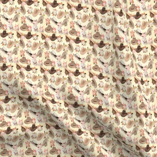 Various Fabrics by the Yard or Fat Quarter Brown Cowboy Cowgirl Hats Sunhat Floral Western Small Scale Botanical 10 Gallon Hat Custom Printed Fabric by Spoonflower {5}