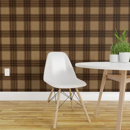 Pre-Pasted Wallpaper 2FT Wide Plaid Brown Antique Check Old Tartan Earth Tone Dark Academia Gingham Custom Pre-pasted Wallpaper by Spoonflower {1}