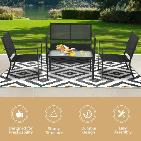 4 PCS Patio Furniture Set Sofa Coffee Table Steel Frame Garden-Gray {2}