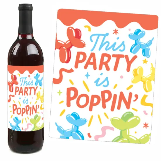 Big Dot of Happiness Balloon Animals - Happy Birthday Party Decorations for Women and Men - Wine Bottle Label Stickers - Set of 4 {7}
