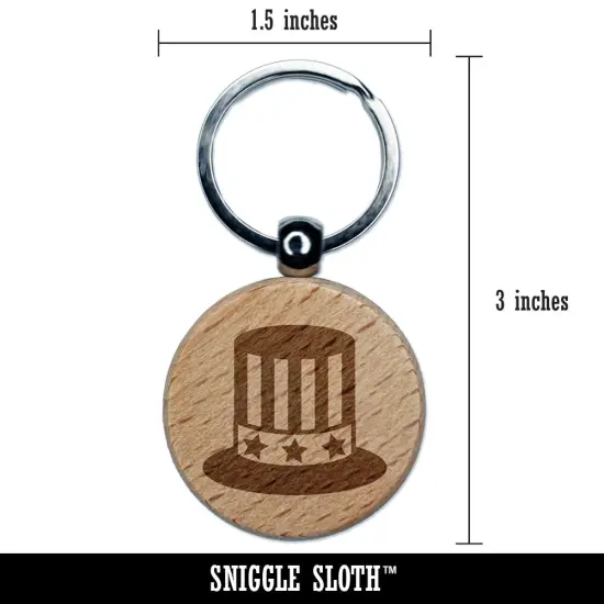 Fourth of July Patriotic Hat Engraved Wood Round Keychain Tag Charm {2}