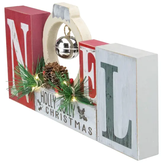 Northlight LED Lighted "Noel Holly Jolly Christmas" Holiday Sign with Jingle Bell - 13" Gray {4}
