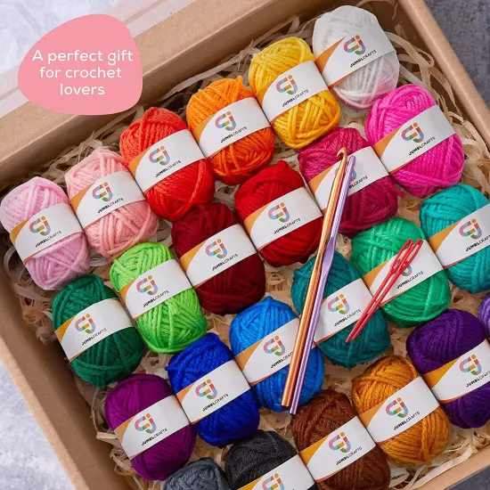 JumblCrafts 24 Yarn Crochet Kit for Beginners with 2 Crochet Hooks & 2 Weaving Needles {2}