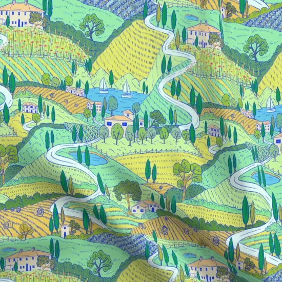 Various Fabrics by the Yard or Fat Quarter Multicolor Painting Farmland Villa Italian Landscape Large Scale Countryside Tuscan Mediterranean Custom Printed Fabric by Spoonflower {5}