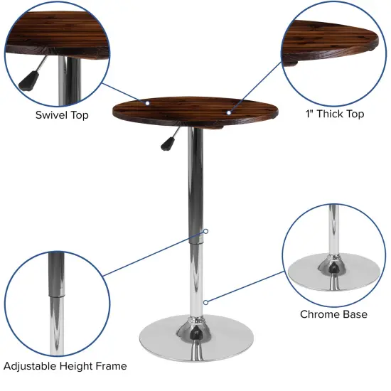 Emma and Oliver 23.5'' Round Adjustable Height Wood Table (Adjustable Range 26.25'' - 35.5'') Rustic Pine {3}