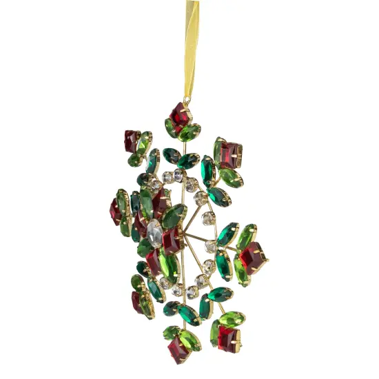 Northlight 6.5" Green and Red Gem Stone Flowers Snowflake Christmas Ornament {5}