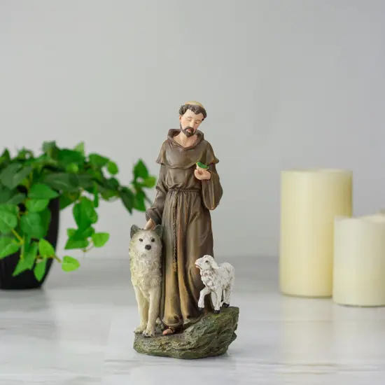 Roman Joseph's Studio St. Francis with Wolf and Lamb Figurine - 9.75" Brown {3}