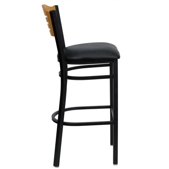 Emma and Oliver Slat Back Metal Restaurant Dining Barstool Natural/BlackMetal {9}