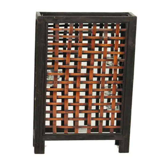 Woven Bamboo Distressed Finish 6 Tealight Candle Lantern {1}