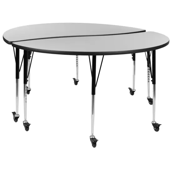 Emma and Oliver 2 Piece Mobile 60" Circle Collaborative Grey Adjustable Activity Table Set {2}