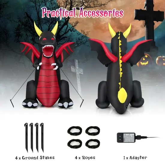 Costway 8 FT Halloween Inflatable Fire Dragon Giant Blow up Decoration with LED Lights {6}