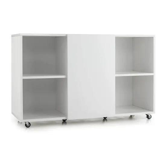 Wood Storage Cabinet with Wheels and 6 Compartments White {3}