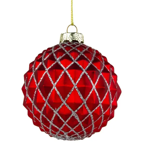 Northlight Glittered Glass Christmas Ball Ornament - 3.25" - Red and Silver {3}