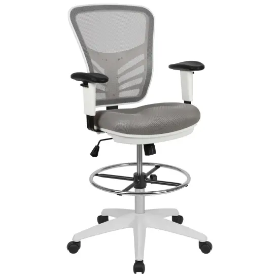 Emma and Oliver Mid-Back Mesh Adjustable Ergonomic Drafting Chair, Task Chair LightGrayMesh/White {1}