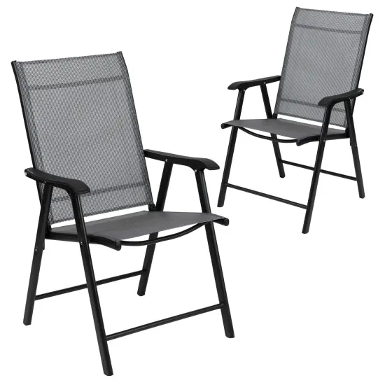 Emma and Oliver Outdoor Folding Patio Sling Chair / Portable Chair (2 Pack) Gray {1}