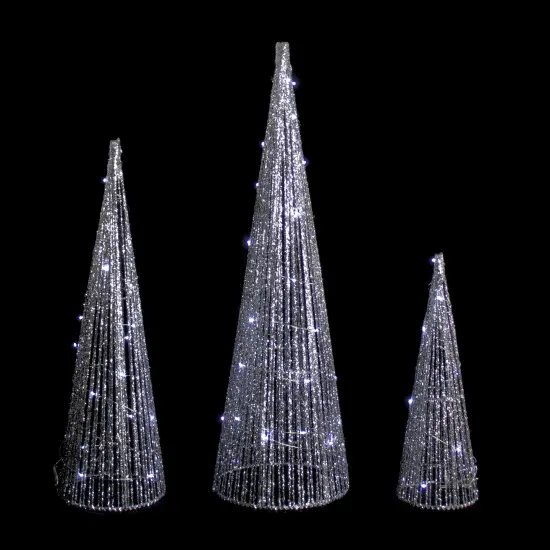 Northlight LED Lighted Glittered Outdoor Christmas Cone Tree - 23.5" - Silver - Set of 3 {4}