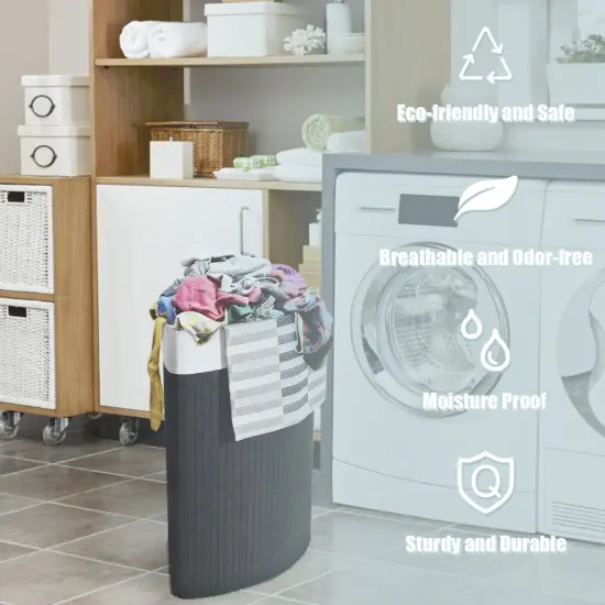 Corner Bamboo Hamper Laundry Basket-Black {3}