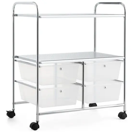 4 Drawers Shelves Rolling Storage Cart Rack Transparent {1}