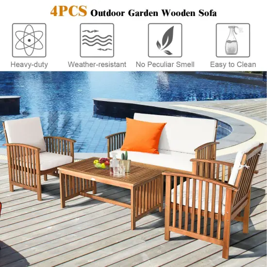 4 Pieces Patio Solid Wood Furniture Set Beige {5}