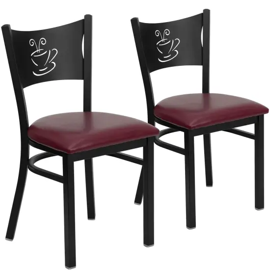 Emma and Oliver 2 Pack Coffee Back Metal Restaurant Chair BurgVYL/BlackMetal {1}