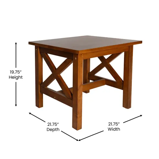 Merrick Lane Matty Rustic End Table, Farmhouse Style Solid Wood Accent Table Walnut {5}