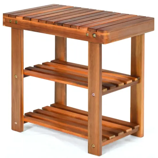 3-Tier Wood Shoe Rack 19' Shoe Bench Boots Organizer {4}