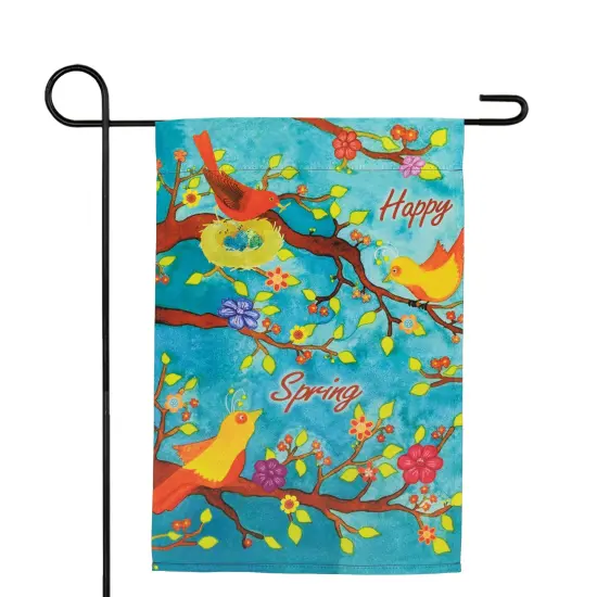 Northlight Birds and Flowers "Happy Spring" Outdoor Garden Flag 18" x 12.5" Blue {3}