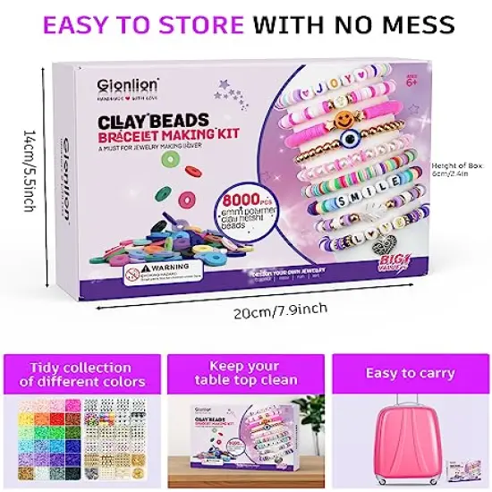 8000 Pieces Clay Beads Kit for Bracelet Making, 2 Boxes 24 Colors Flat Clay Beads Letter Beads Spacer Beads and Charms Kit for Jewelry Making, Jewelry Supplies Crafts Gift for Teen Girls Adults {5}