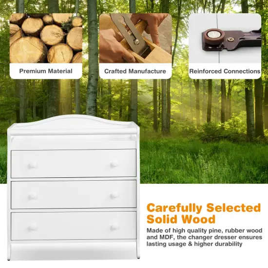 Baby Changing Table Infant Diaper with 3 Drawers and Safety Belt White {1}