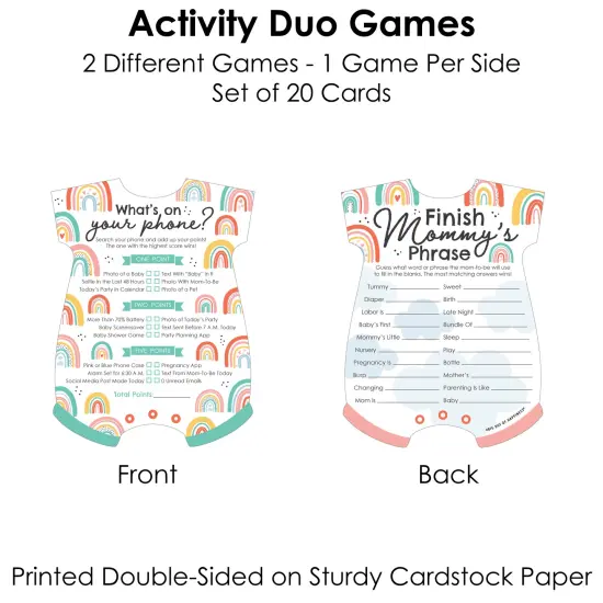 Big Dot of Happiness Hello Rainbow - 2-in-1 Boho Baby Shower Cards - Activity Duo Games - Set of 20 {6}