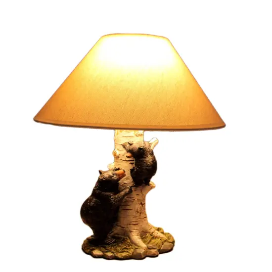 Black Bear and Cub Birch Tree Table Lamp With Shade {1}
