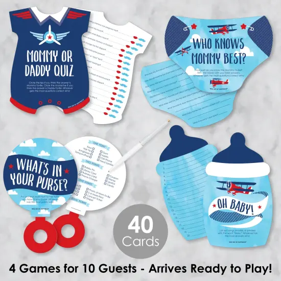 Big Dot of Happiness Taking Flight - Airplane - 4 Vintage Plane Baby Shower Games - 10 Cards Each - Gamerific Bundle {3}