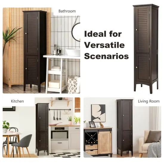 Freestanding Bathroom Storage Cabinet for Kitchen and Living Room Brown {3}