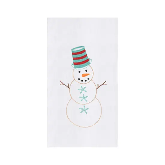 Coastal Snowman with Blue Starfish Buttons Cotton Flour Sack Kitchen Dish Towel27L x 18W in. {1}