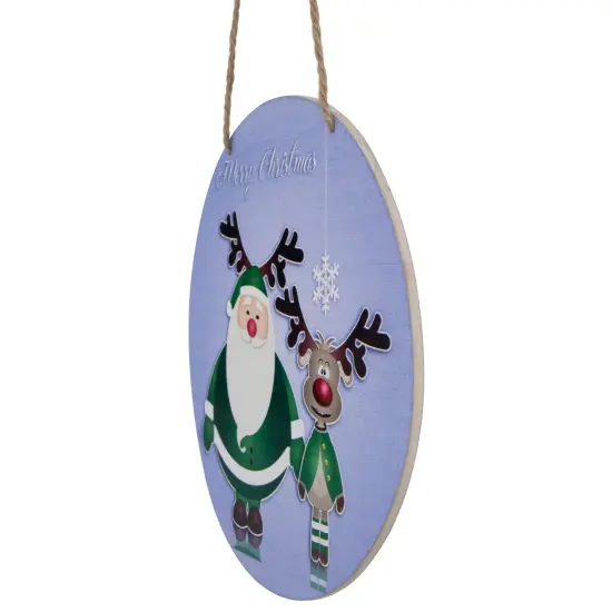 Northlight Santa and Reindeer "Merry Christmas" Disc Ornament - 8" - Blue and Green {6}