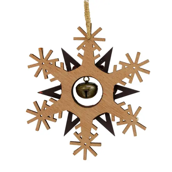 Northlight Wooden Snowflake Christmas Ornament with Jingle Bell - 6" - Brown and Beige {5}