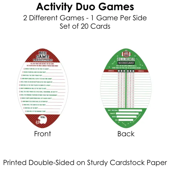 Big Dot of Happiness The Big Game - 2-in-1 Football Party Cards - Activity Duo Games - Set of 20 {6}