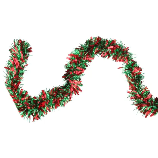 Northlight Wide Cut Tinsel Commercial Christmas Garland - 50' x 4" - Red and Green - Unlit {1}