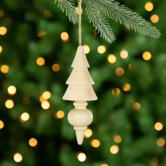 Northlight Set of 3 Natural Trees Wooden Christmas Ornaments 5.5" Beige {3}