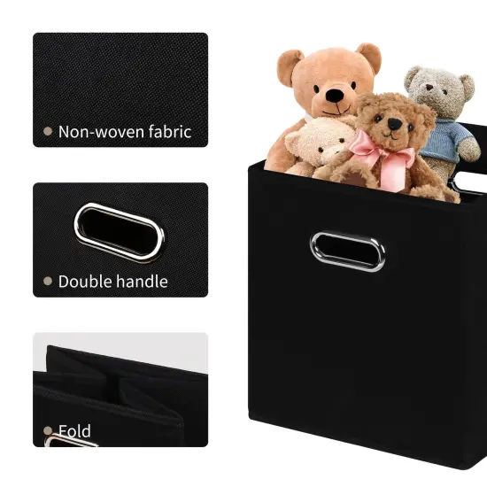 3 Pieces Black Fabric Cubes Storage Containers ,Foldable Storage Bins Cubes Organizer Baskets with Dual Handles for Shelf Closet ,(Black) {4}
