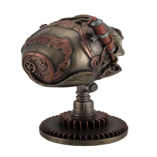Bronze / Copper Finished Steampunk Skull Statue - Gear Base {4}
