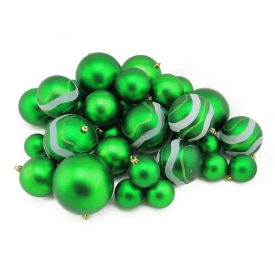 Northlight Shatterproof Glitter Swirled and Matte Christmas Ball Ornaments - 4" (100mm) - Green - 39ct {1}