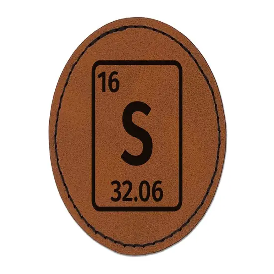 Sulfur Periodic Table of Elements Science Chemistry Round Iron-On Engraved Faux Leather Patch Applique - 2.5" Brown {1}