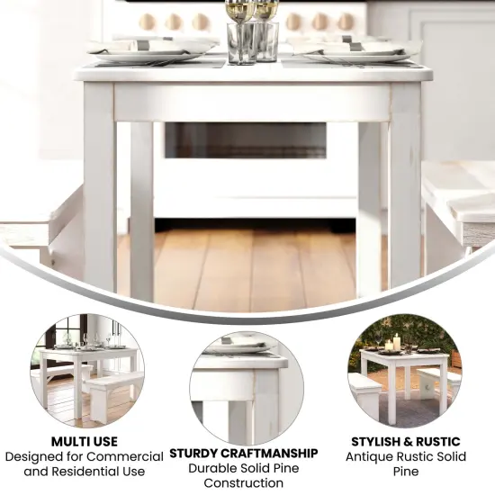 Merrick Lane Rectangular Antique Solid Pine Farm Dining Table {4}