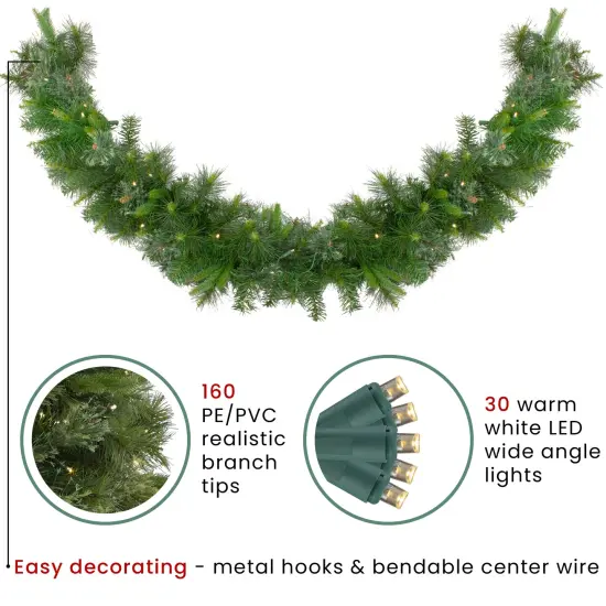 Northlight Pre-Lit Battery Operated Ashcroft Cashmere Pine Christmas Garland - 6' x 14"- Warm White LED Lights Green {3}